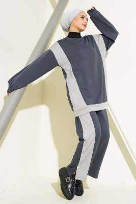 Loyşa Metal Düğme Detay İkili Takım Füme - Thumbnail