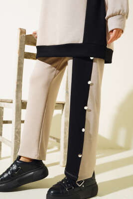 Loyşa Metal Düğme Detay İkili Takım Bej - Thumbnail