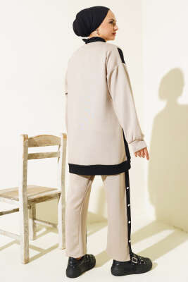 Loyşa Metal Düğme Detay İkili Takım Bej - Thumbnail