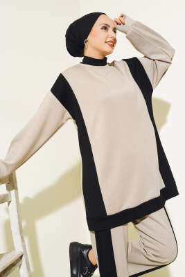 Loyşa Metal Düğme Detay İkili Takım Bej - Thumbnail