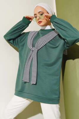 Pazarium - Omuz Atkı Görünümlü Tunik Zümrüt