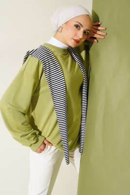 Omuz Atkı Görünümlü Tunik Yağ Yeşili - Thumbnail