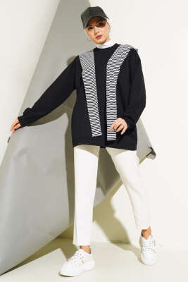 Omuz Atkı Görünümlü Tunik Siyah - Thumbnail