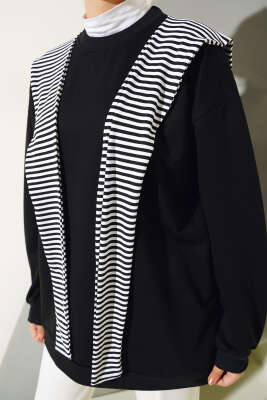 Omuz Atkı Görünümlü Tunik Siyah - Thumbnail