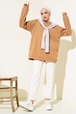 Omuz Atkı Görünümlü Tunik Latte - Thumbnail