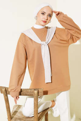 Pazarium - Omuz Atkı Görünümlü Tunik Latte