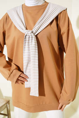 Omuz Atkı Görünümlü Tunik Latte - Thumbnail