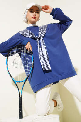 Omuz Atkı Görünümlü Tunik Lacivert - Thumbnail