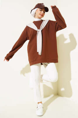 Omuz Atkı Görünümlü Tunik Kahve - Thumbnail