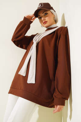 Omuz Atkı Görünümlü Tunik Kahve - Thumbnail