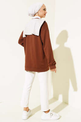 Omuz Atkı Görünümlü Tunik Kahve - Thumbnail