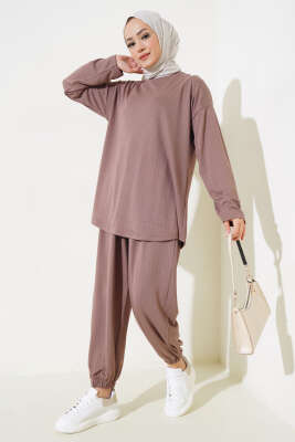 Pazarium - Loyşa İnce Çizgili Salaş İkili Takım Sütlü Kahve