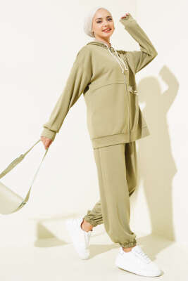 Loyşa Armalı Hırkalı İkili Takım Çağla Yeşili - Thumbnail