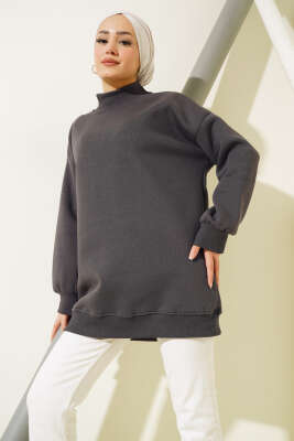 Üç İplik Yarım Balıkçı Yaka Tunik Füme - Thumbnail