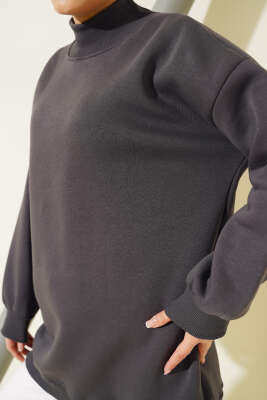 Üç İplik Yarım Balıkçı Yaka Tunik Füme - Thumbnail