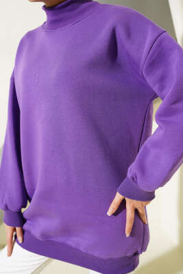 Üç İplik Yarım Balıkçı Yaka Tunik Lila - Thumbnail