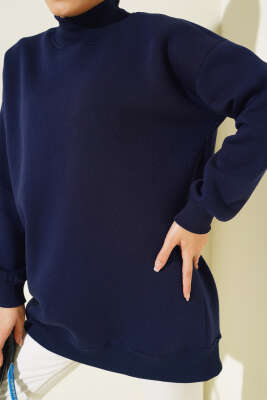 Üç İplik Yarım Balıkçı Yaka Tunik Lacivert - Thumbnail