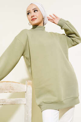 Üç İplik Yarım Balıkçı Yaka Tunik Çağla Yeşili - Thumbnail