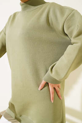 Üç İplik Yarım Balıkçı Yaka Tunik Çağla Yeşili - Thumbnail