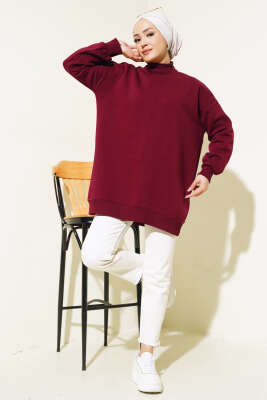 Üç İplik Yarım Balıkçı Yaka Tunik Bordo - Thumbnail