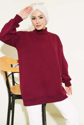 Üç İplik Yarım Balıkçı Yaka Tunik Bordo - Thumbnail
