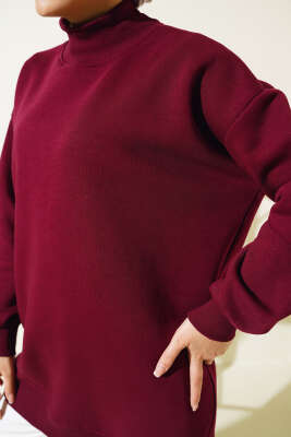 Üç İplik Yarım Balıkçı Yaka Tunik Bordo - Thumbnail