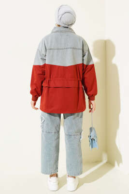 Kot Garnili Bel Tünelli Ceket Nar Çiçeği - Thumbnail