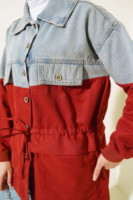 Kot Garnili Bel Tünelli Ceket Nar Çiçeği - Thumbnail