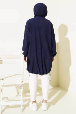 	 Geniş Fitilli Fermuarlı Hırka Lacivert - Thumbnail