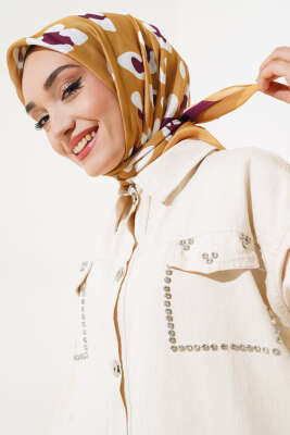 Leopar Desen Şeritli Soft Eşarp Yağ Yeşili - Thumbnail