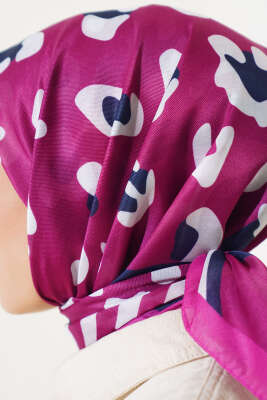 Leopar Desen Şeritli Soft Eşarp Fuşya - Thumbnail