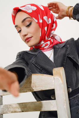 Leopar Desen Şeritli Soft Eşarp Alizarin - Thumbnail