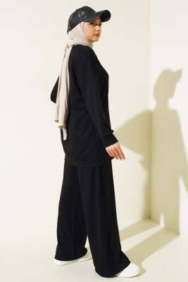 Önü Çımalı Tunik İkili Takım Siyah - Thumbnail