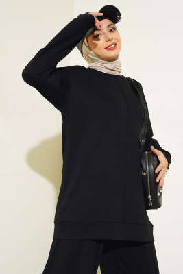 Önü Çımalı Tunik İkili Takım Siyah - Thumbnail