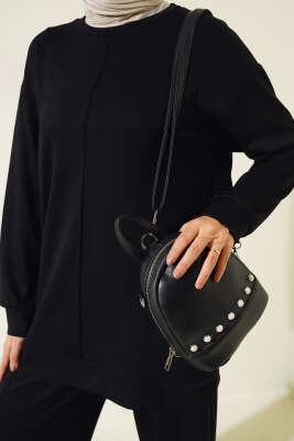 Önü Çımalı Tunik İkili Takım Siyah - Thumbnail