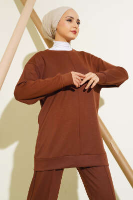 Önü Çımalı Tunik İkili Takım Kahve - Thumbnail