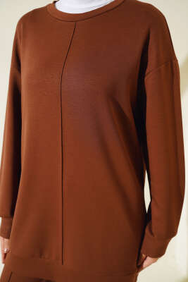 Önü Çımalı Tunik İkili Takım Kahve - Thumbnail