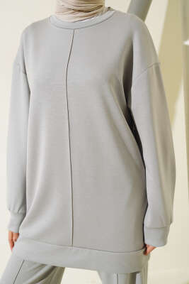 Önü Çımalı Tunik İkili Takım Gri - Thumbnail