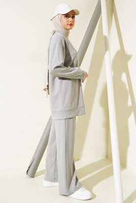 Önü Çımalı Tunik İkili Takım Gri - Thumbnail