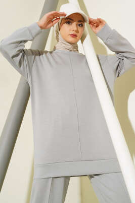 Önü Çımalı Tunik İkili Takım Gri - Thumbnail