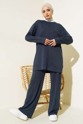 Önü Çımalı Tunik İkili Takım Füme - Thumbnail