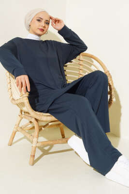 Önü Çımalı Tunik İkili Takım Füme - Thumbnail