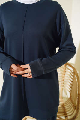 Önü Çımalı Tunik İkili Takım Füme - Thumbnail