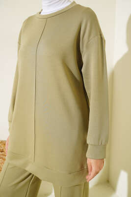 Önü Çımalı Tunik İkili Takım Çağla Yeşili - Thumbnail