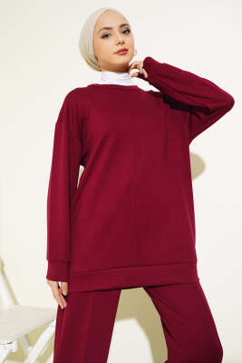 Önü Çımalı Tunik İkili Takım Bordo - Thumbnail