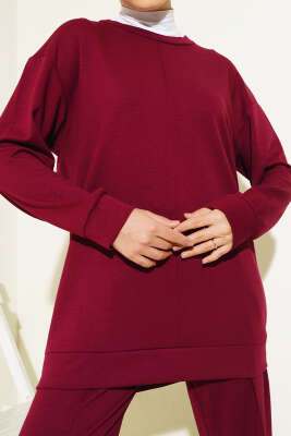 Önü Çımalı Tunik İkili Takım Bordo - Thumbnail