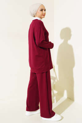 Önü Çımalı Tunik İkili Takım Bordo - Thumbnail
