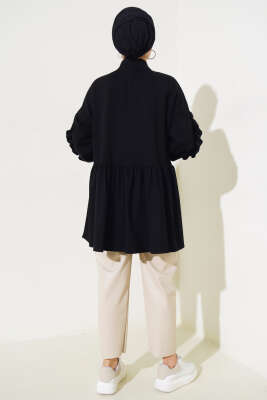 Loyşa Kol Fırfırlı Hırka Siyah - Thumbnail