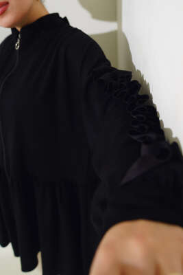 Loyşa Kol Fırfırlı Hırka Siyah - Thumbnail