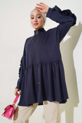 Pazarium - Loyşa Kol Fırfırlı Hırka Füme